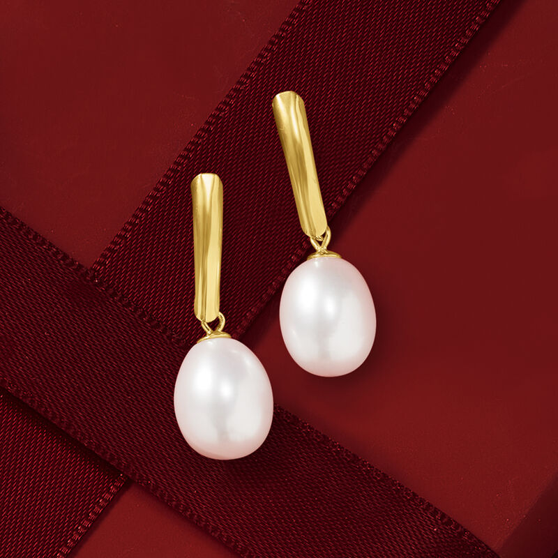8.5-9mm Cultured Pearl Drop Earrings in 14kt Yellow Gold   image number 4
