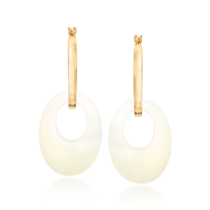 20x15mm Multi-Gemstone Open-Oval Interchangeable Hoop Earrings in 14kt Yellow Gold. 1 1/4" image number 4