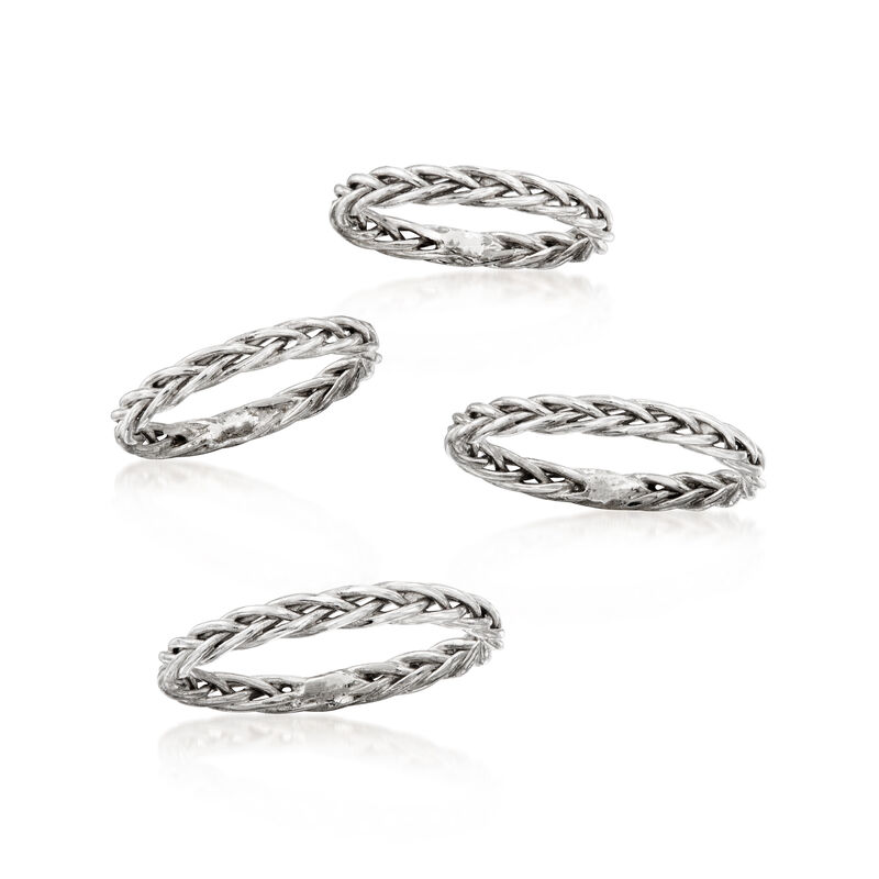 Sterling Silver Jewelry Set: Four Multi-Sized Braided Rings | Ross ...