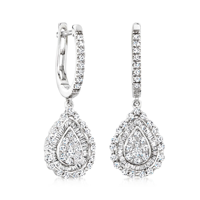 C. 1990 Vintage 1.40 ct. t.w. Diamond Teardrop Earrings in 14kt White Gold image number 2
