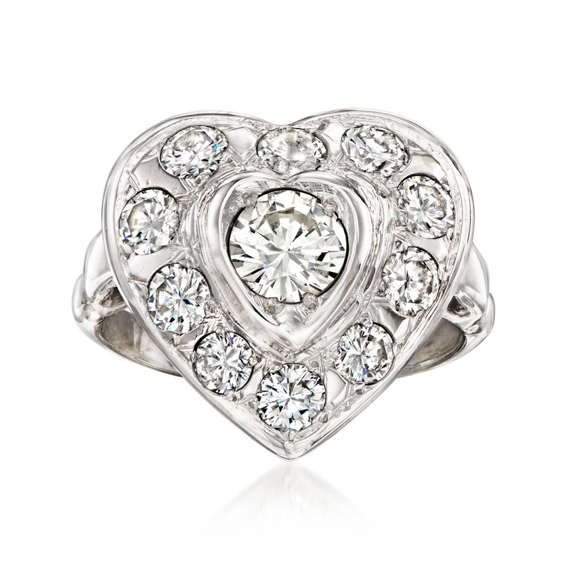 C. 1980 Vintage 1.50 ct. t.w. Diamond Heart Ring in 14kt White Gold. Size 5.25 image number 0