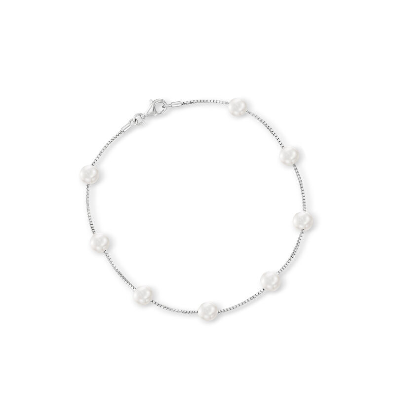7-7.5mm Cultured Pearl and Sterling Silver Jewelry Set: Two Anklets. 10&quot; image number 5