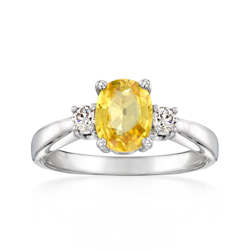 C. 1990 Vintage 1.50 Carat Yellow Sapphire Ring with .20 ct. t.w. Diamonds in 14kt White Gold. Size 7 image number 0