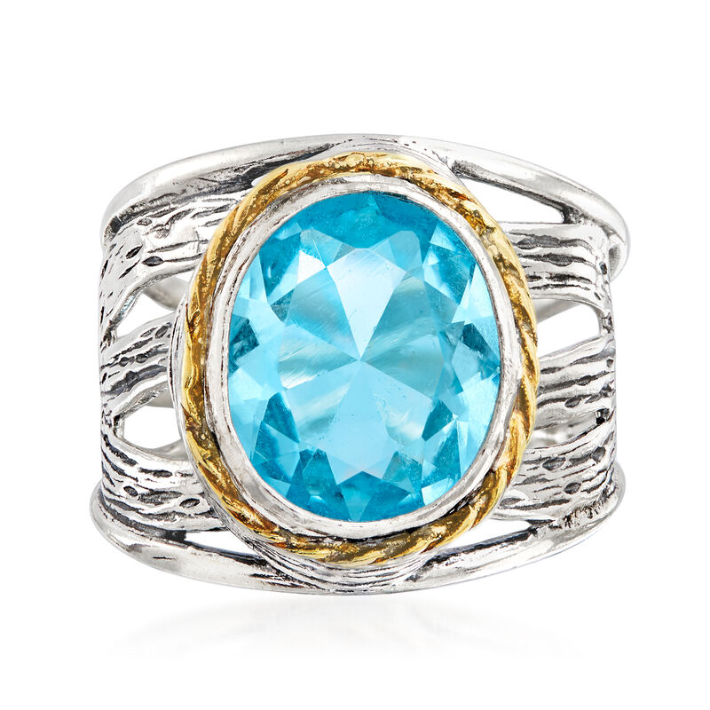 5.00 Carat Sky Blue Topaz Openwork Ring in Sterling Silver and 14kt Yellow Gold image number 3