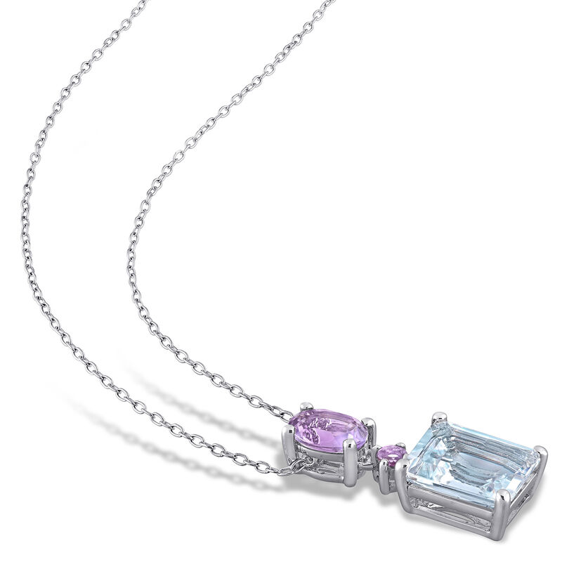 3.00 Carat Aquamarine and .76 ct. t.w. Amethyst Necklace in Sterling Silver. 18&quot; image number 1