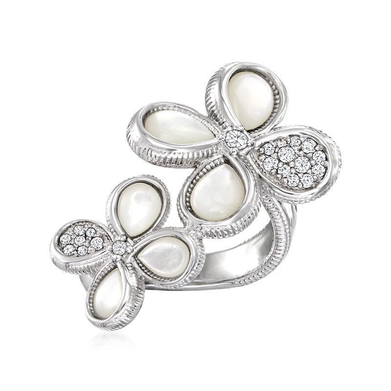 Judith Ripka "Jardin" Mother-of-Pearl and .42 ct. t.w. Diamond Double-Flower Ring in Sterling Silver image number 0