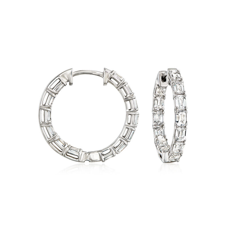 3.00 ct. t.w. Emerald-Cut Lab-Grown Diamond Inside-Outside Hoop Earrings in 14kt White Gold. 3/4" image number 0