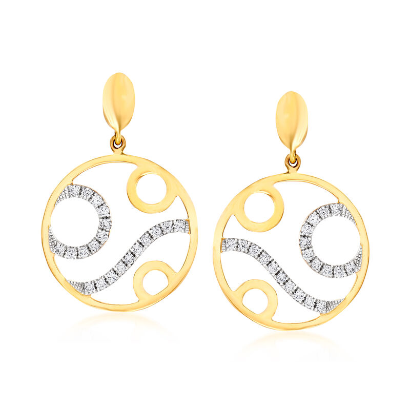 C. 1990 Vintage Piero Milano .36 ct. t.w. Diamond Circle Drop Earrings in 18kt Yellow Gold image number 0