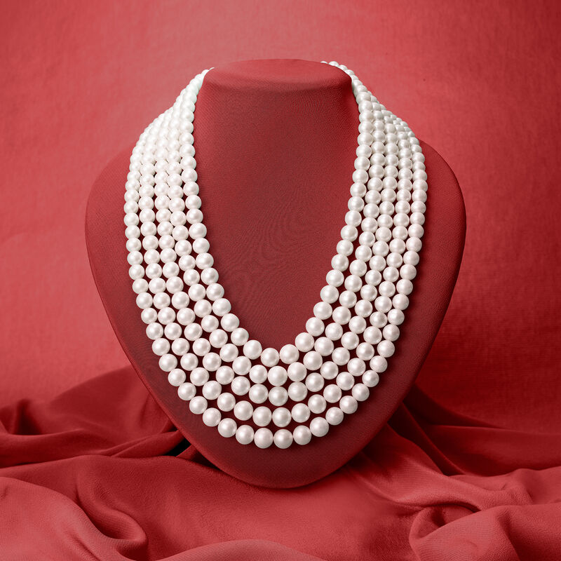 4-8.5mm Cultured Pearl Five-Strand Layered Necklace with Sterling Silver. 16&quot; image number 6