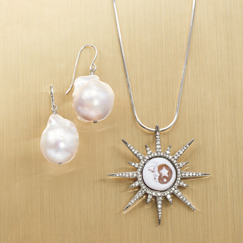12mm Sun and Moon Shell Cameo Pendant with .62 ct. t.w. Diamonds in Sterling Silver image number 3