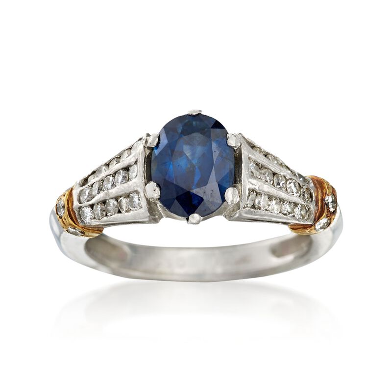 C. 1990 Vintage 1.65 Carat Sapphire and .55 ct. t.w. Diamond Ring in Platinum. Size 6 image number 0