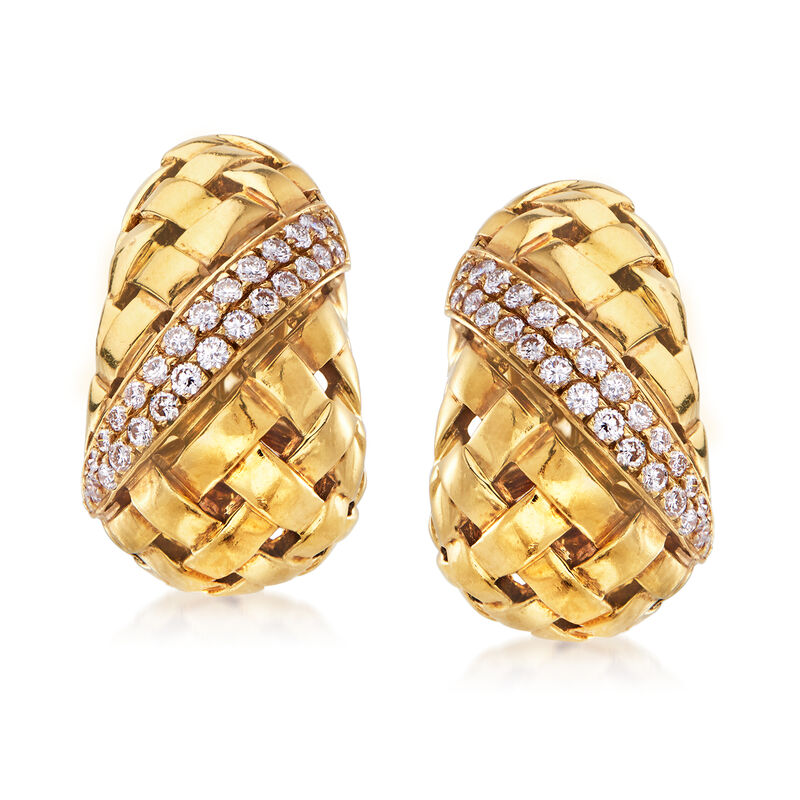 C. 1980 Vintage Tiffany Jewelry 1.10 ct. t.w. Diamond Basketweave Clip-On Earrings in 18kt Yellow Gold image number 0