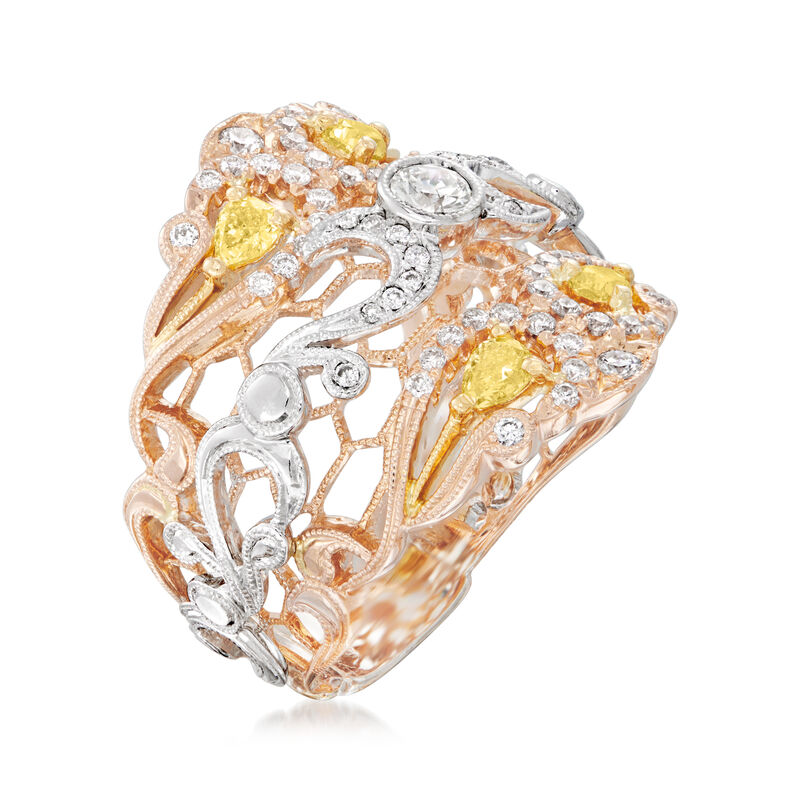 C. 2000 Vintage 1.00 ct. t.w. White and Yellow Diamond Honeycomb Ring in 18kt Two-Tone Gold. Size 7.5 image number 2