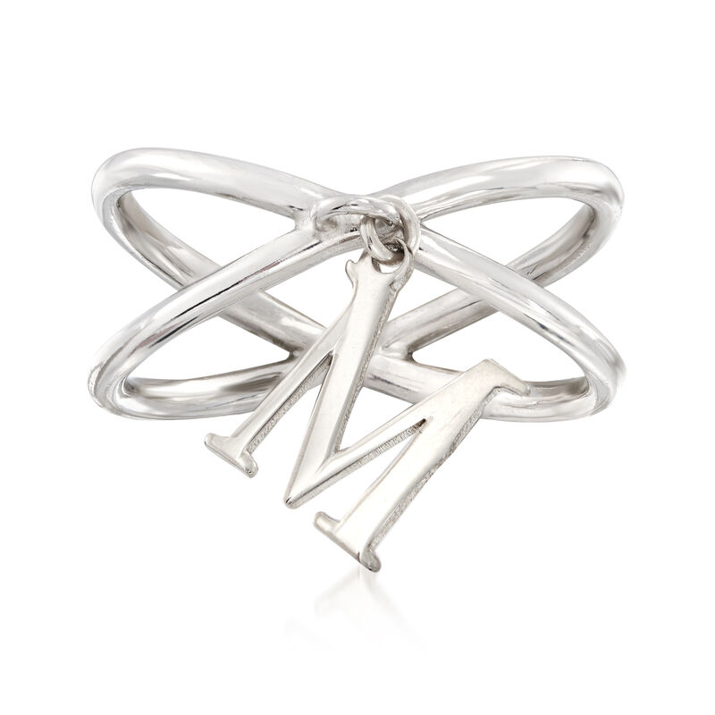Sterling Silver Personalized Single-Initial Charm Crisscross Ring image number 0