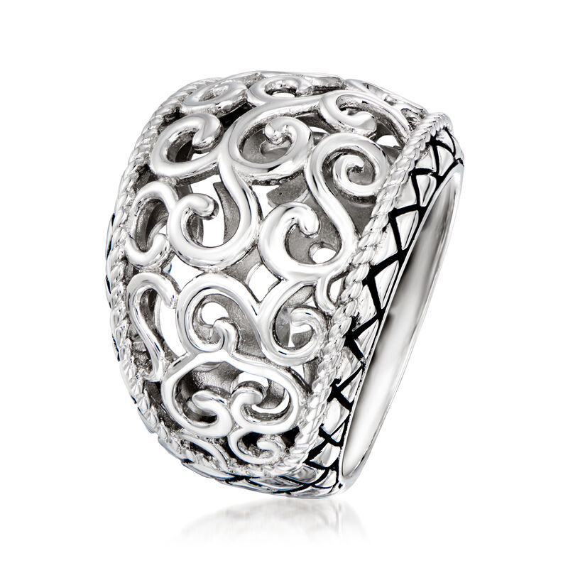 Andrea Candela "Pasion De Plata" Sterling Silver Filigree Ring with Black Enamel. Size 7 image number 2