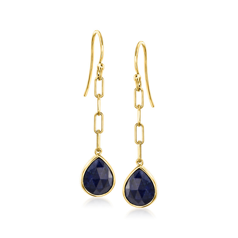 7.50 ct. t.w. Sapphire Paper Clip Link Drop Earrings in 18kt Gold Over Sterling image number 0