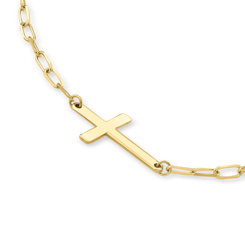 14kt Yellow Gold Sideways Cross Paper Clip Link Necklace. 18" image number 1