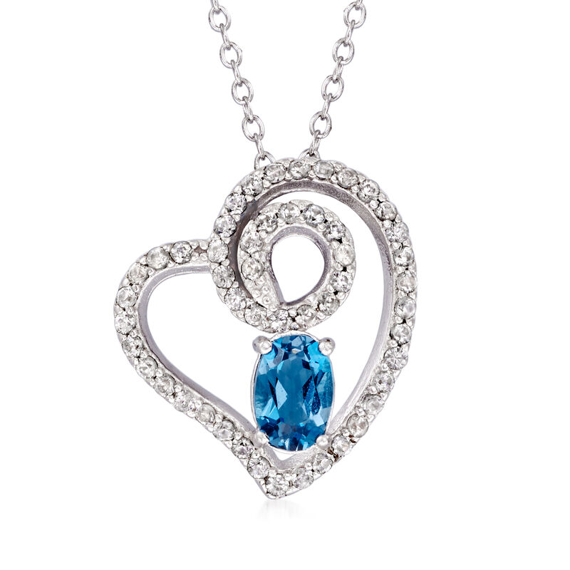 1.00 ct. t.w. London Blue and White Topaz Heart Pendant Necklace in Sterling Silver image number 0