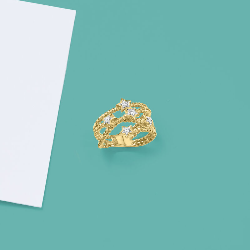 .15 ct. t.w. Diamond Star Crisscross Ring in 18kt Gold Over Sterling image number 4