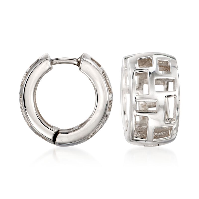 Zina Sterling Silver &quot;Windows&quot; Huggie Hoop Earrings. 1/2&quot; image number 0