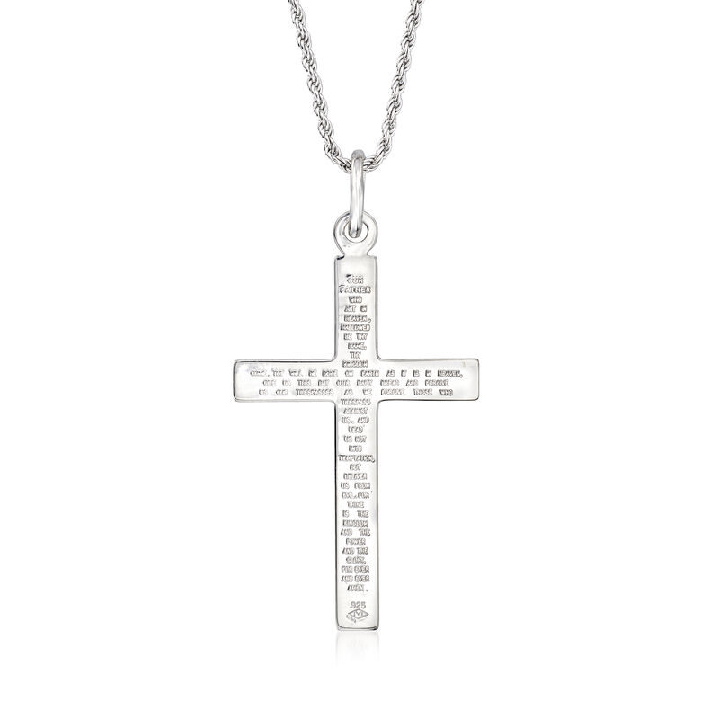 Men's Sterling Silver Lord's Prayer Reversible Cross Pendant Necklace. 22&quot; image number 0