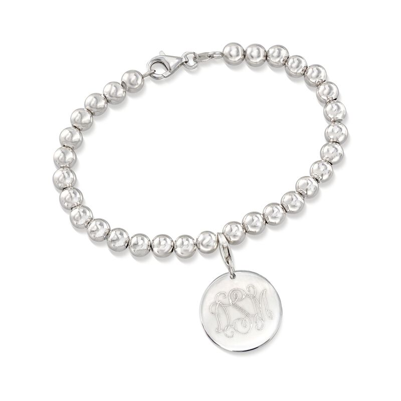 Italian 6mm Sterling Silver Bead Bracelet with Personalized Disc Charm image number 7