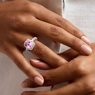 C. 1990 Vintage 4.00 Carat Pink Topaz Ring with .15 ct. t.w. Diamonds in 14kt White Gold