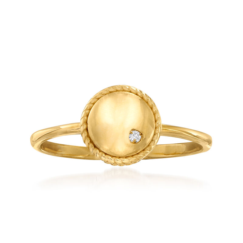 Phillip Gavriel "Italian Cable" Roped-Edge Ring with Diamond Accent in 14kt Yellow Gold. Size 9 image number 0