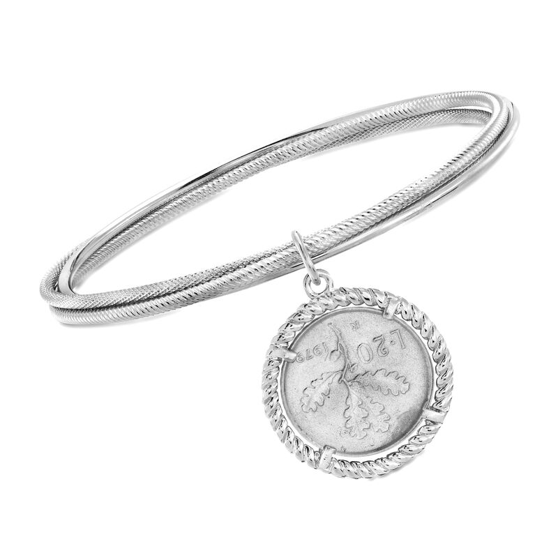 Italian Sterling Silver Lira Coin Triple-Bangle Bracelet image number 2