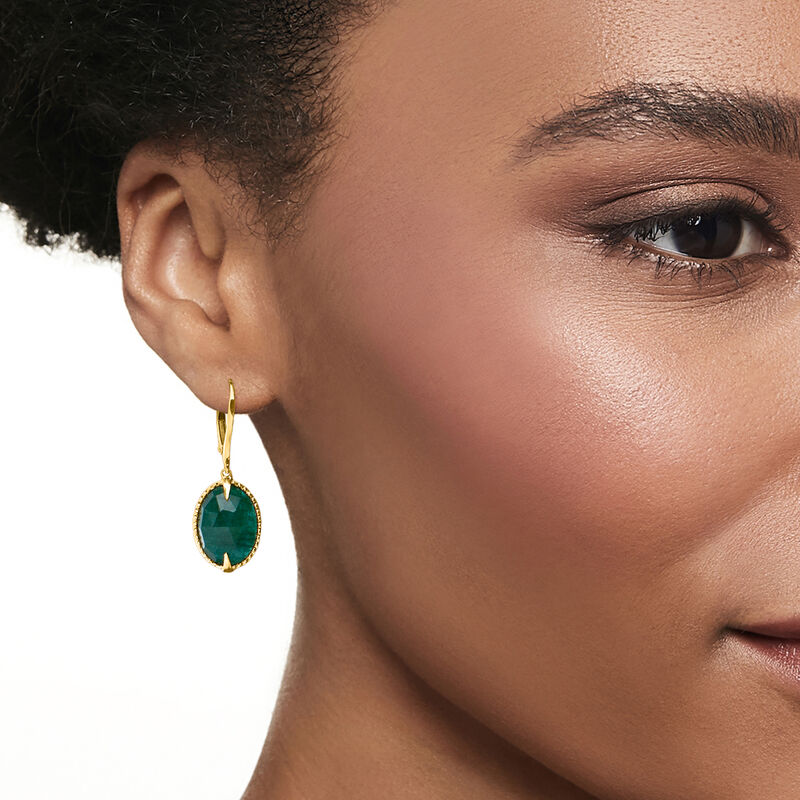 10.00 ct. t.w. Emerald Drop Earrings in 18kt Gold Over Sterling  image number 1