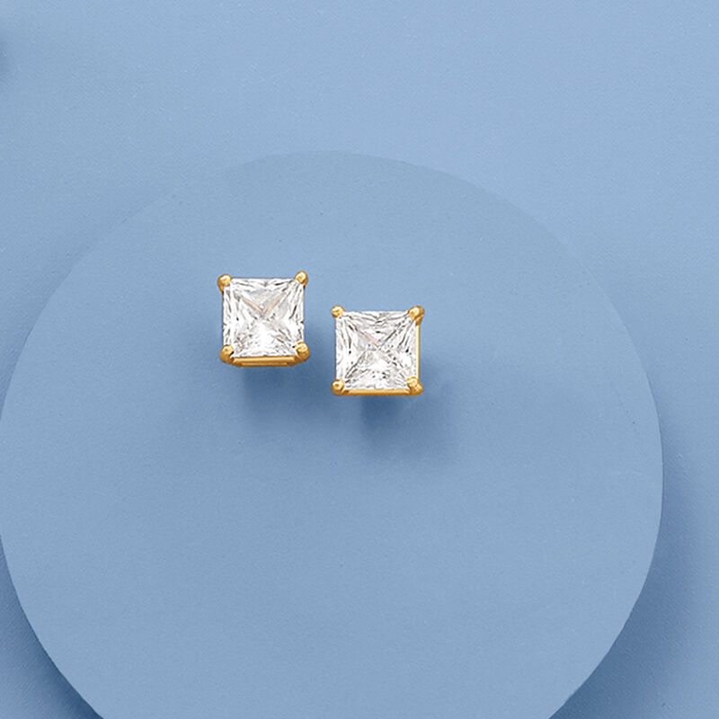 1.00 ct. t.w. Princess-Cut CZ Stud Earrings in 14kt Yellow Gold image number 2