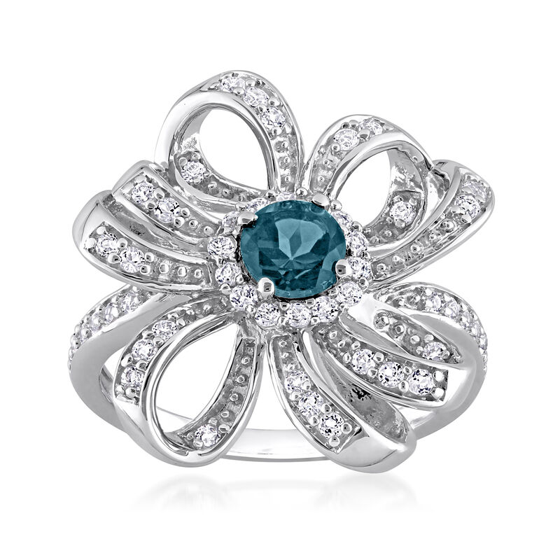 1.00 ct. t.w. White and London Blue Topaz Flower Ring in Sterling Silver image number 0