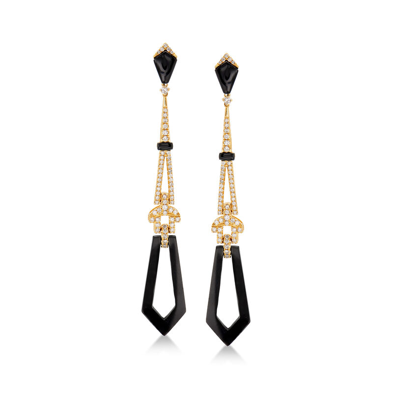 Black Onyx and .80 ct. t.w. Diamond Drop Earrings in 14kt Yellow Gold image number 0