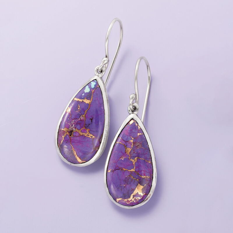 Purple Turquoise Teardrop Earrings in Sterling Silver image number 2