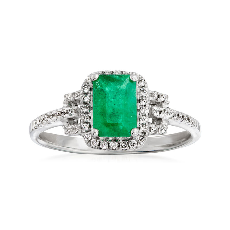 .90 Carat Emerald and .18 ct. t.w. Diamond Ring in 14kt White Gold image number 0