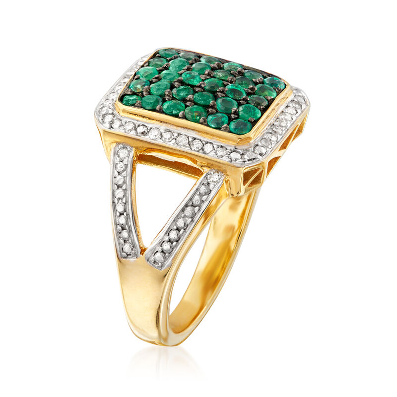 1.00 ct. t.w. Emerald and .17 ct. t.w. Diamond Ring in 18kt Gold Over Sterling image number 2