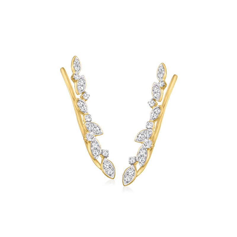 .20 ct. t.w. Diamond Leaf Ear Climbers in 14kt Yellow Gold  image number 0