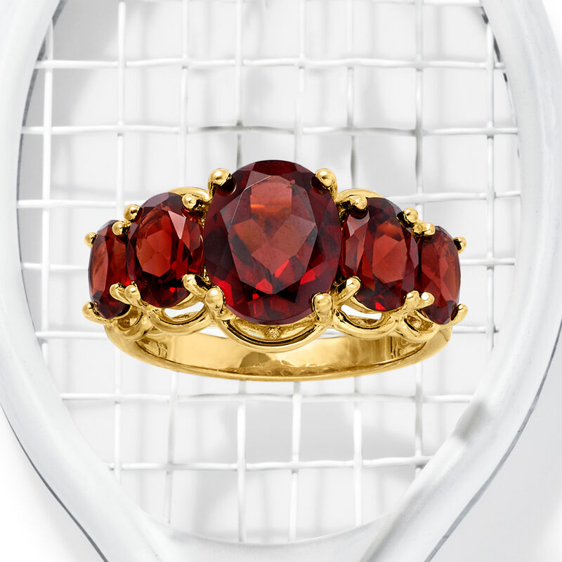 4.50 ct. t.w. Garnet Five-Stone Ring in 18kt Gold Over Sterling image number 4