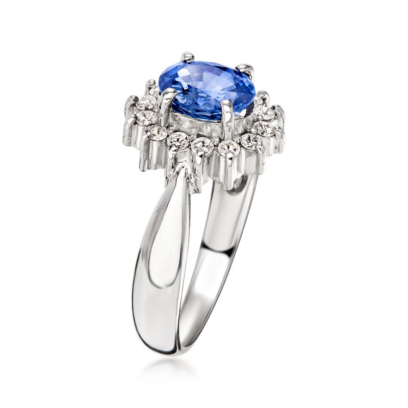 C. 1990 Vintage 1.20 Carat Sapphire Ring with .20 ct. t.w. Diamonds in Platinum. Size 6 image number 2