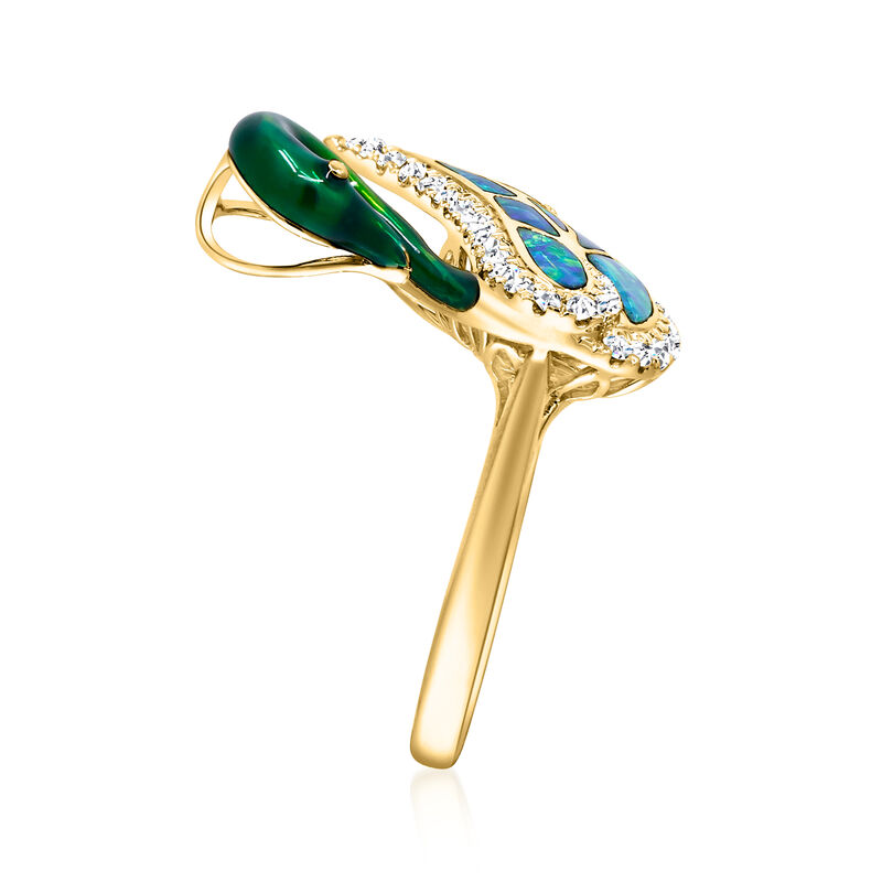 Black Opal and .39 ct. t.w. Diamond Swan Ring with Green Rhodium in 14kt Yellow Gold image number 1