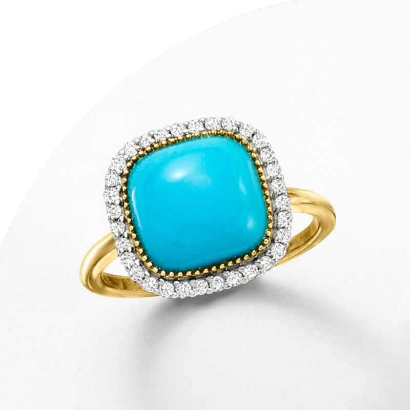Turquoise and .24 ct. t.w. Diamond Ring in 14kt Yellow Gold image number 3