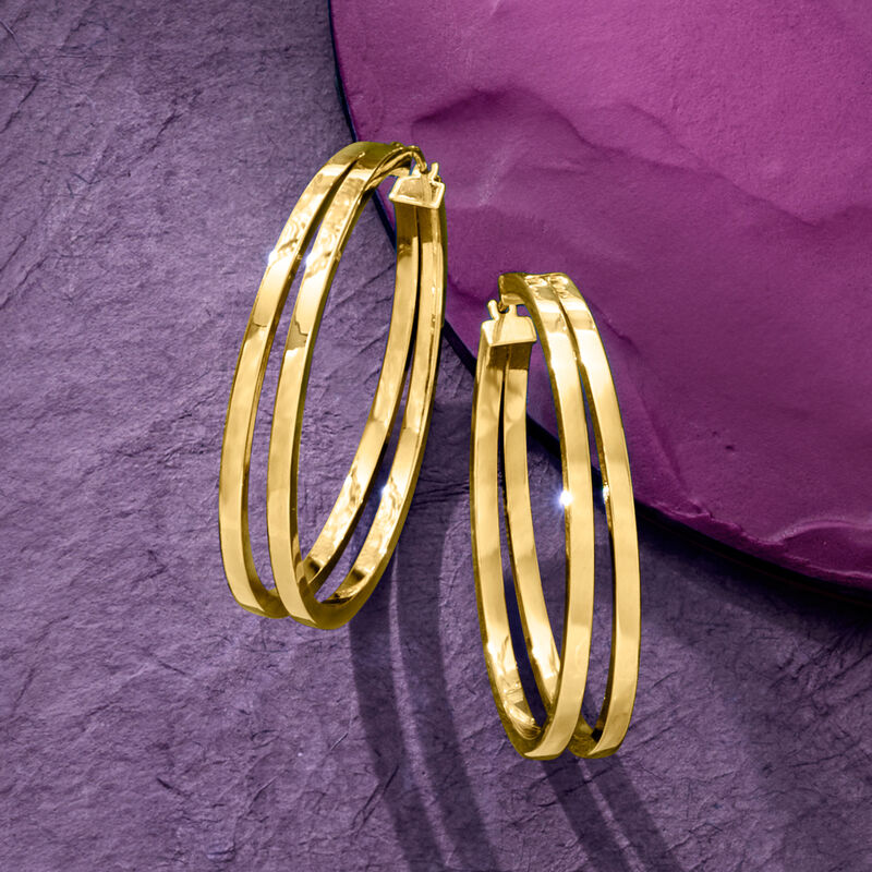 Italian 14kt Yellow Gold Double-Hoop Earrings. 1 1/2&quot; image number 2