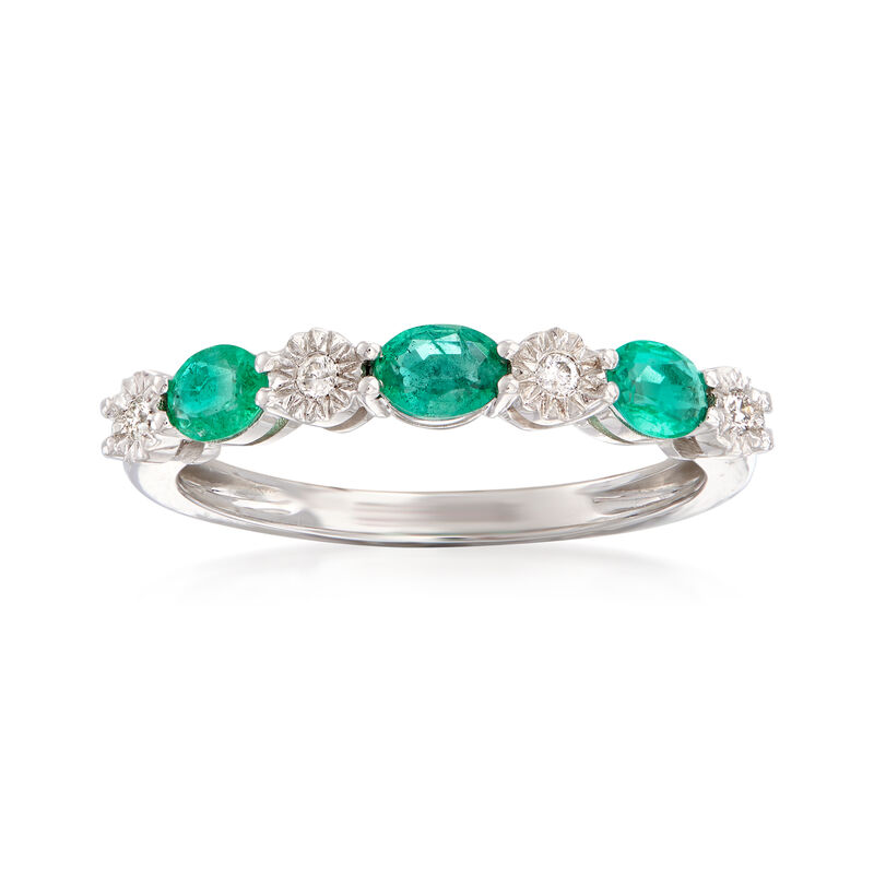 .40 ct. t.w. Emerald and Diamond-Accented Stackable Ring in 14kt White Gold image number 0