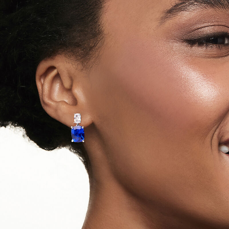 8.50 ct. t.w. Simulated Sapphire and 1.10 ct. t.w. CZ Drop Earrings in Sterling Silver image number 1