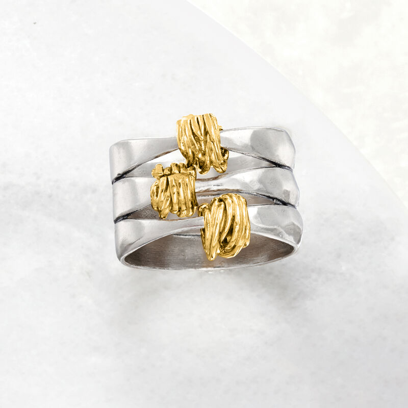 Two-Tone Sterling Silver Wrapped Station Ring image number 3