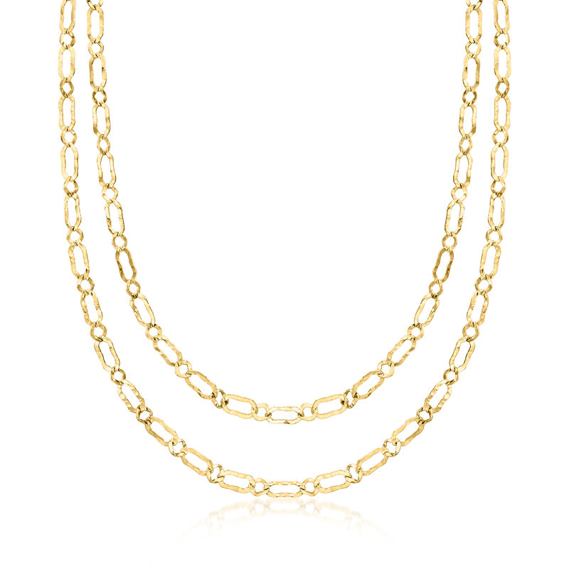 Italian 18kt Gold Over Sterling Hammered and Polished Flat-Oval Link Layered Necklace. 18&quot; image number 1