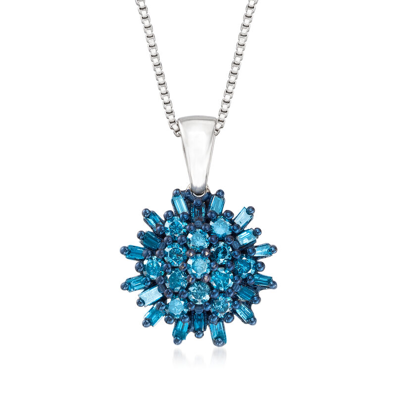 .75 ct. t.w. Blue Diamond Cluster Pendant Necklace in Sterling Silver image number 0