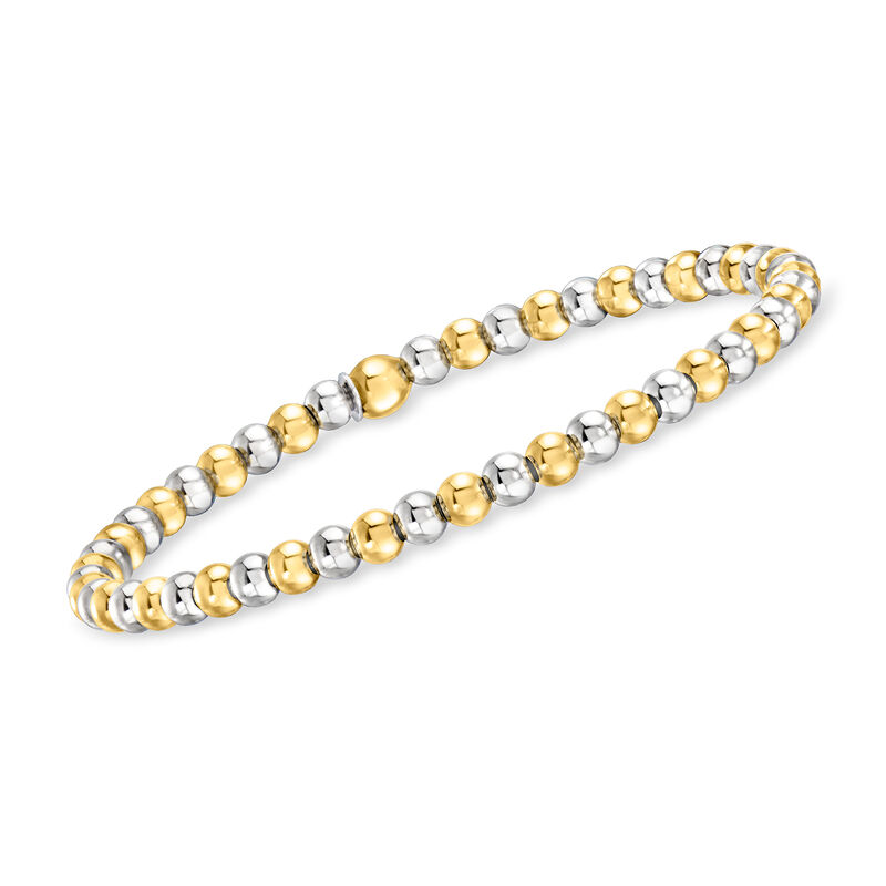 Italian Sterling Silver and 18kt Gold Vermeil Jewelry Set: Three 3-5mm Bead Stretch Bracelets. 7&quot; image number 3