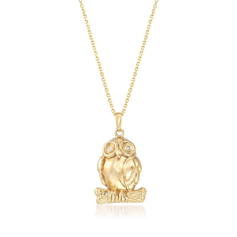 14kt Yellow Gold Owl Pendant Necklace image number 0