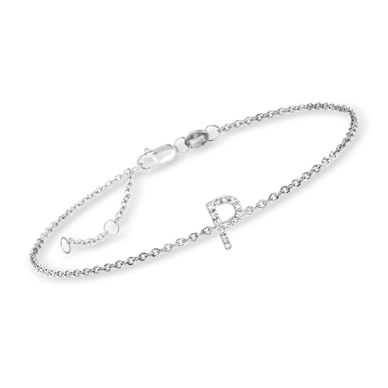 P - Diamond Initial Bracelet in Sterling Silver. 7&quot; image number 0